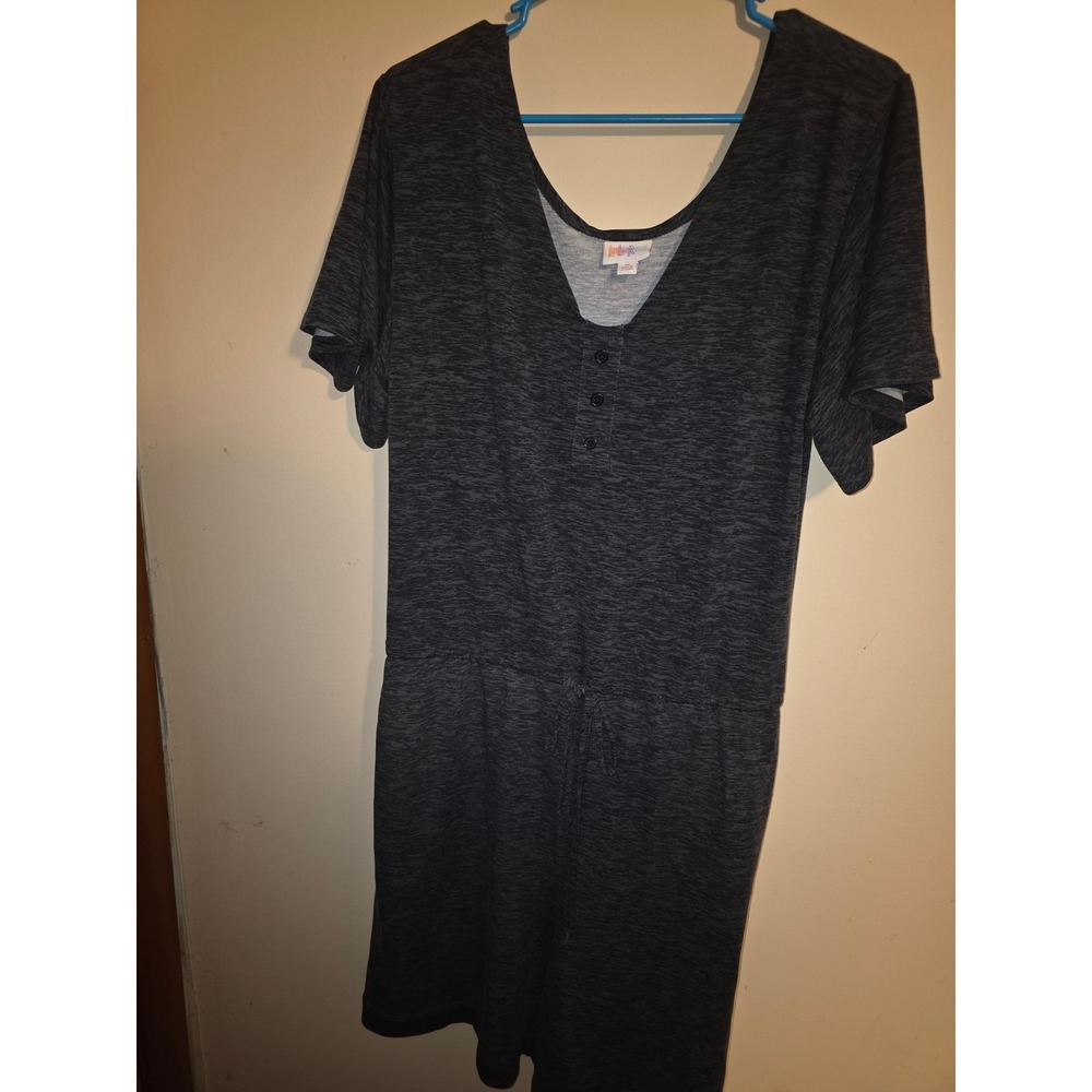 LuLaRoe Romper Womens Medium Gray Heather Space Dye Henley Drawstring Waist